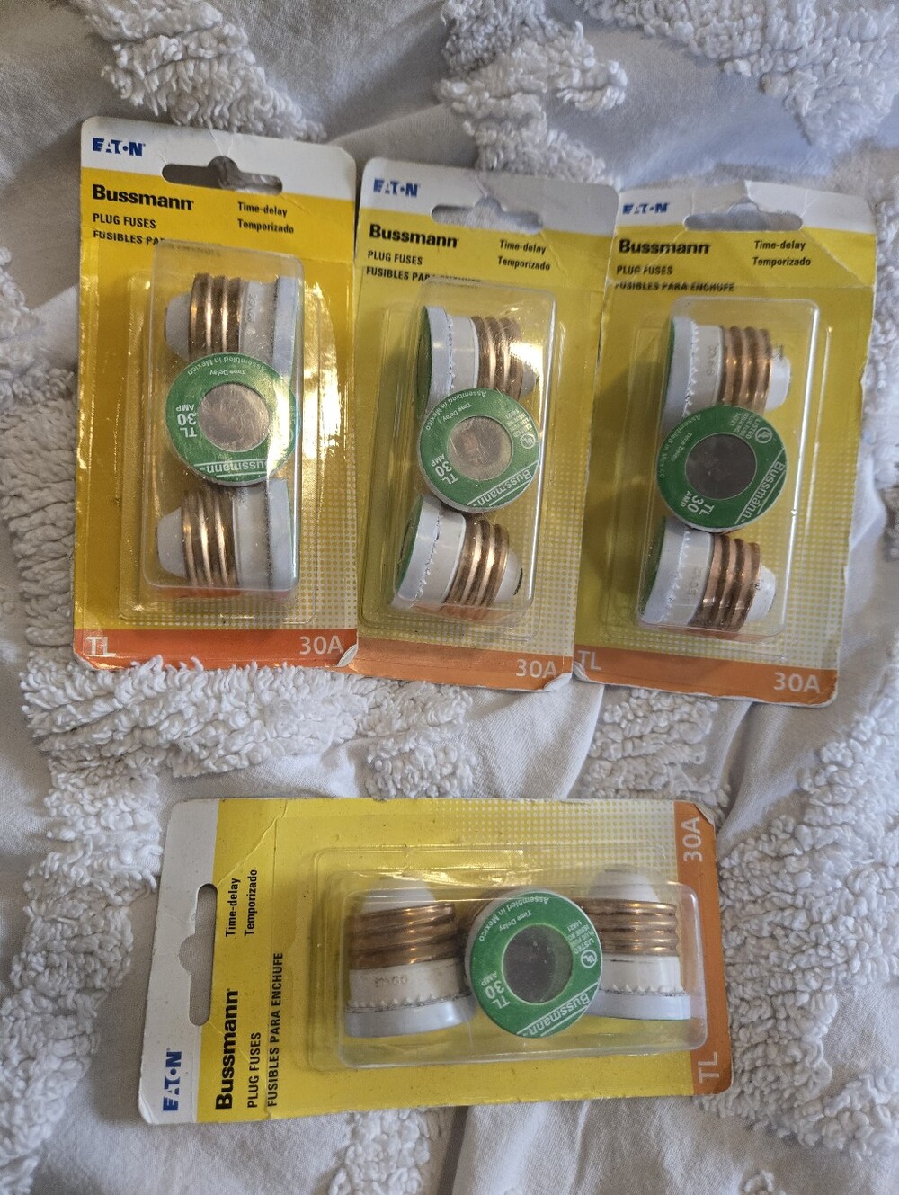 Eaton Bussmann TL 30A Time-Delay Plug Fuses New In Package